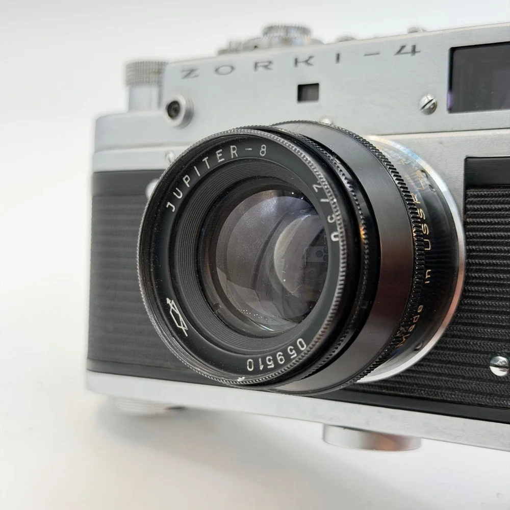 Zorki-4 35mm Rangefinder Camera W/ Jupiter-8 2/50 Lens USSR Vintage Silver Black